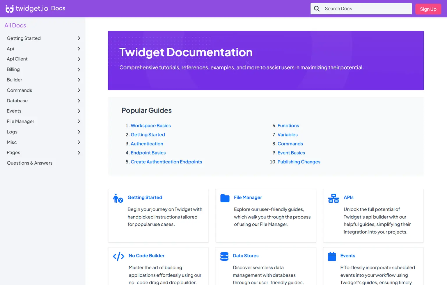 Twidget Docs interface preview
